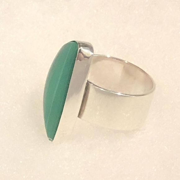 Vintage Malachite Cabochon Sterling Silver Cocktail Ring Sz 6-1/2 - Picture 7 of 11